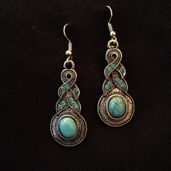 Turquoise Teardrop Earrings - Picture 1 of 2